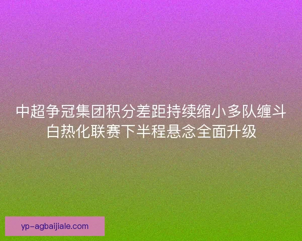中超争冠集团积分差距持续缩小多队缠斗白热化联赛下半程悬念全面升级